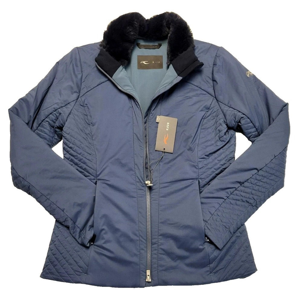 KJUS Jacket Womens Small Blue Macuna Golf Full Zip Fur Collar Insulated Luxury S